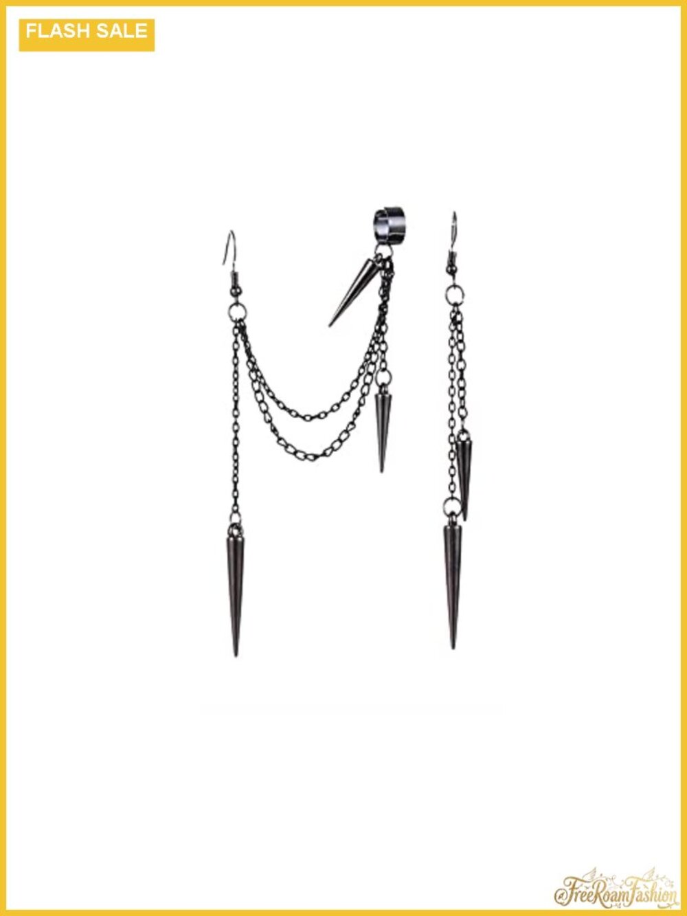 Asymmetric Black Spike Threader Drop Dangle Earrings for Women Men Punk Long